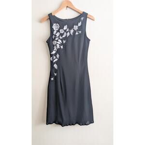 JS Boutique Black Sleeveless Dress 4 Silver Floral Embroidery Evening Cocktail